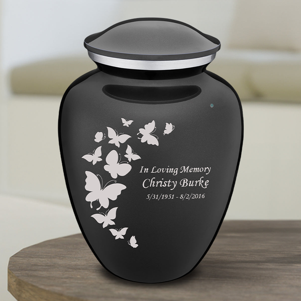 Medium Embrace Charcoal Butterfly Cremation Urn