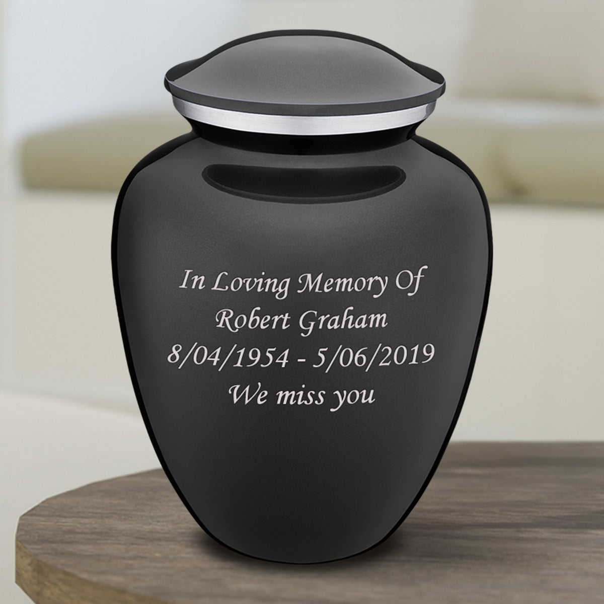 Medium Embrace Charcoal Custom Engraved Cremation Urn