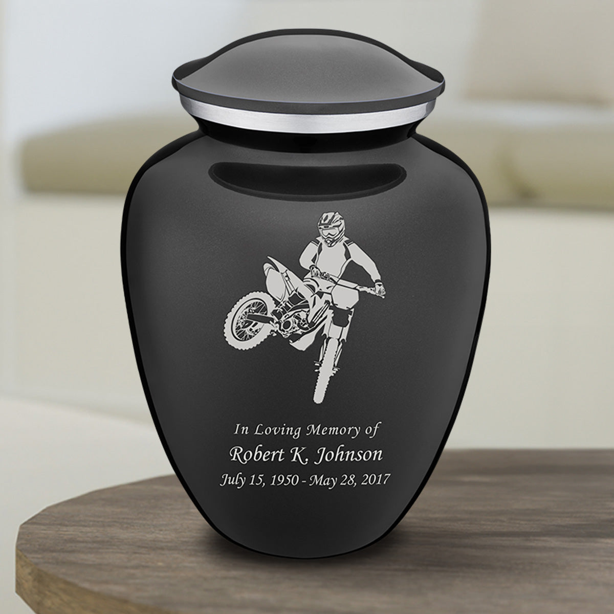 Medium Embrace Charcoal Dirt Bike Cremation Urn