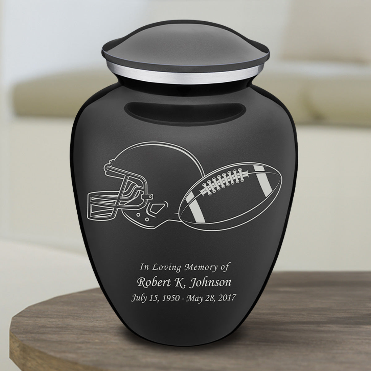 Medium Embrace Charcoal Football Cremation Urn