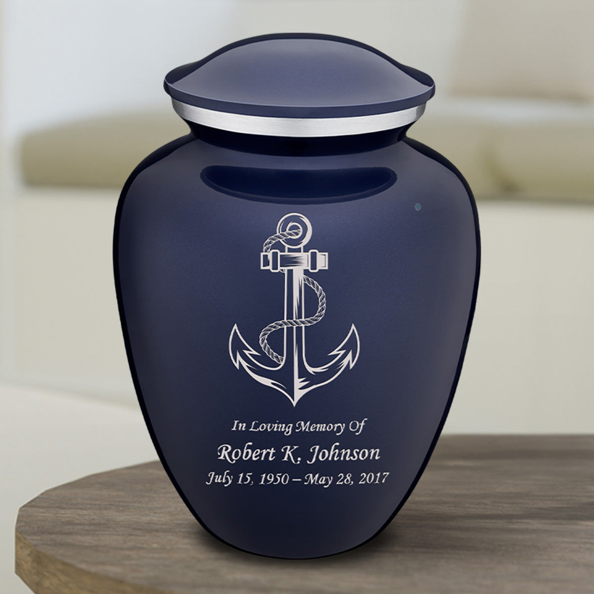 Medium Embrace Cobalt Blue Anchor Cremation Urn
