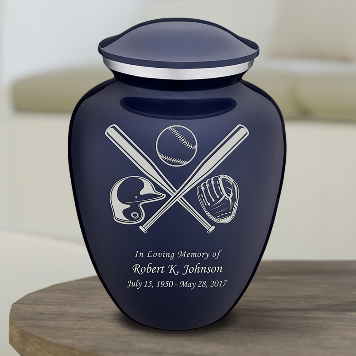 Medium Embrace Cobalt Blue Baseball Cremation Urn