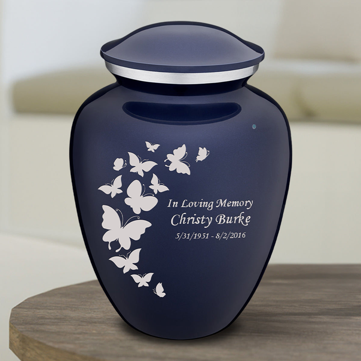 Medium Embrace Cobalt Blue Butterfly Cremation Urn