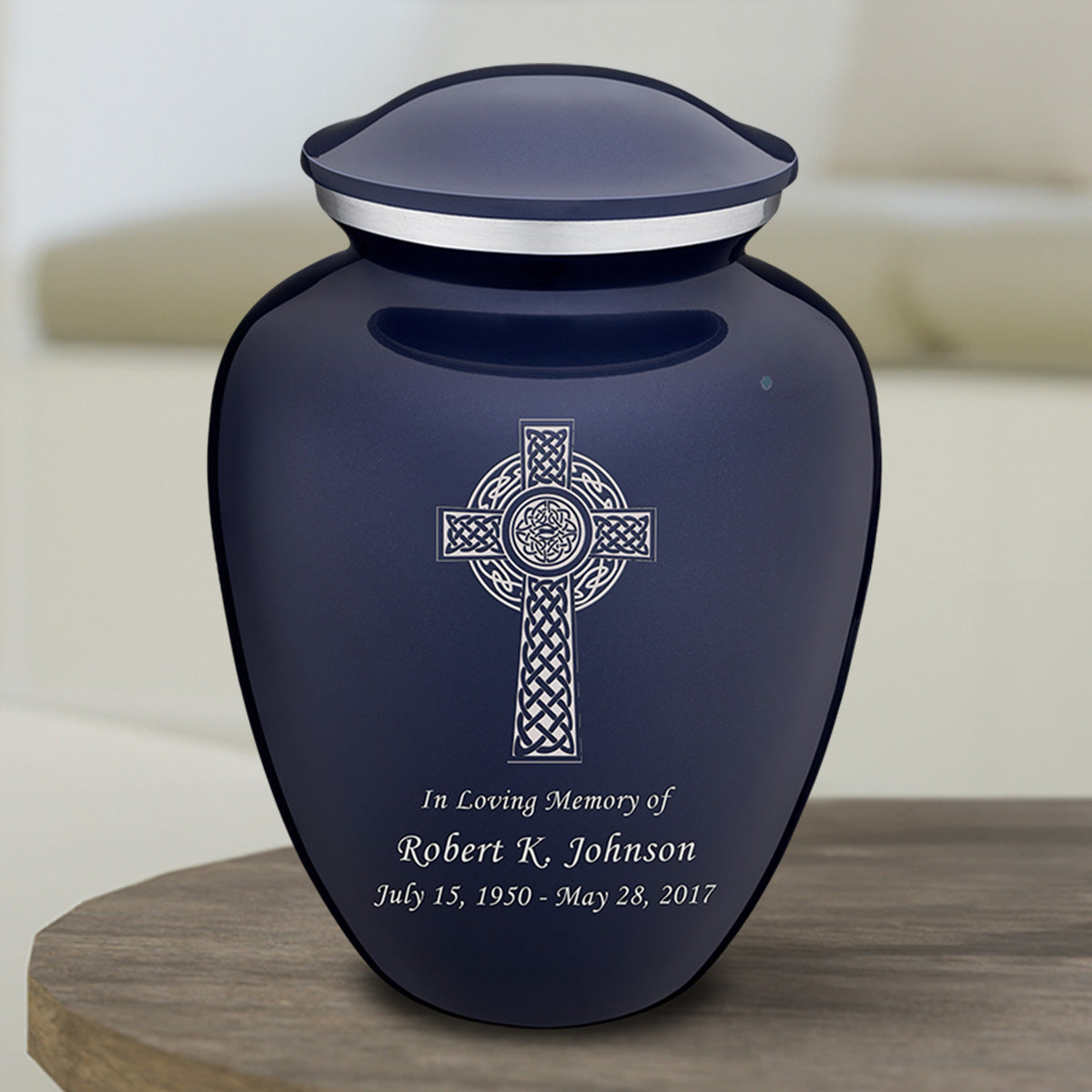 Medium Embrace Cobalt Blue Celtic Cross Cremation Urn