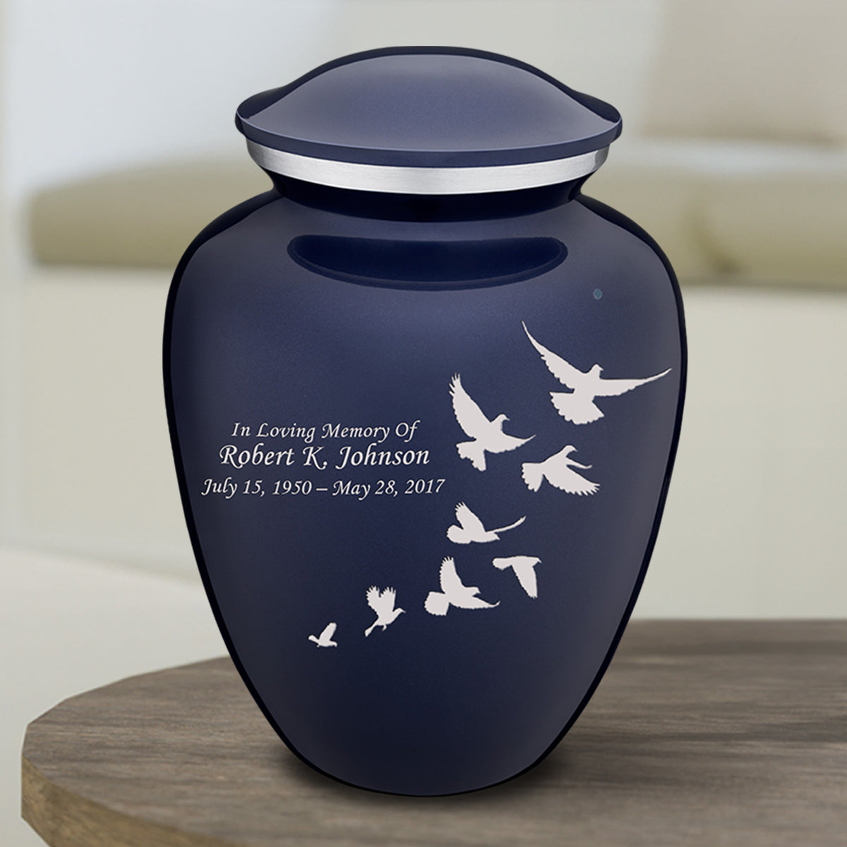 Medium Embrace Cobalt Blue Doves Cremation Urn