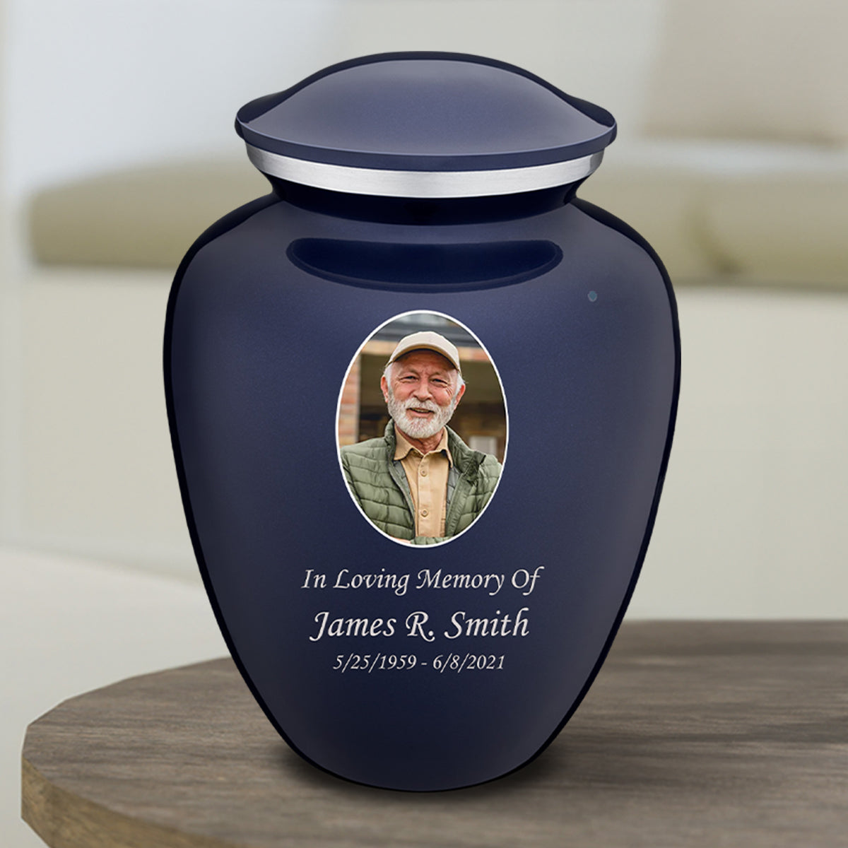 Medium Embrace Cobalt Blue Portrait Cremation Urn