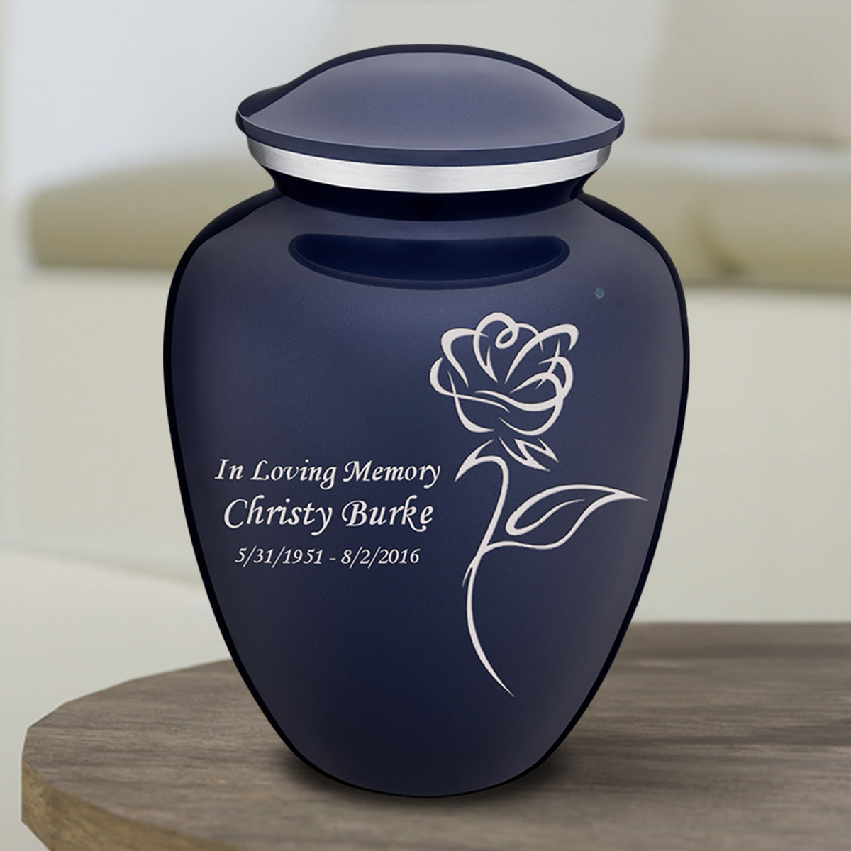 Medium Embrace Cobalt Blue Rose Cremation Urn