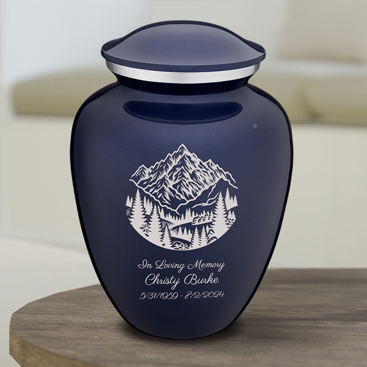 Medium Embrace Cobalt Blue Rocky Mountains Cremation Urn