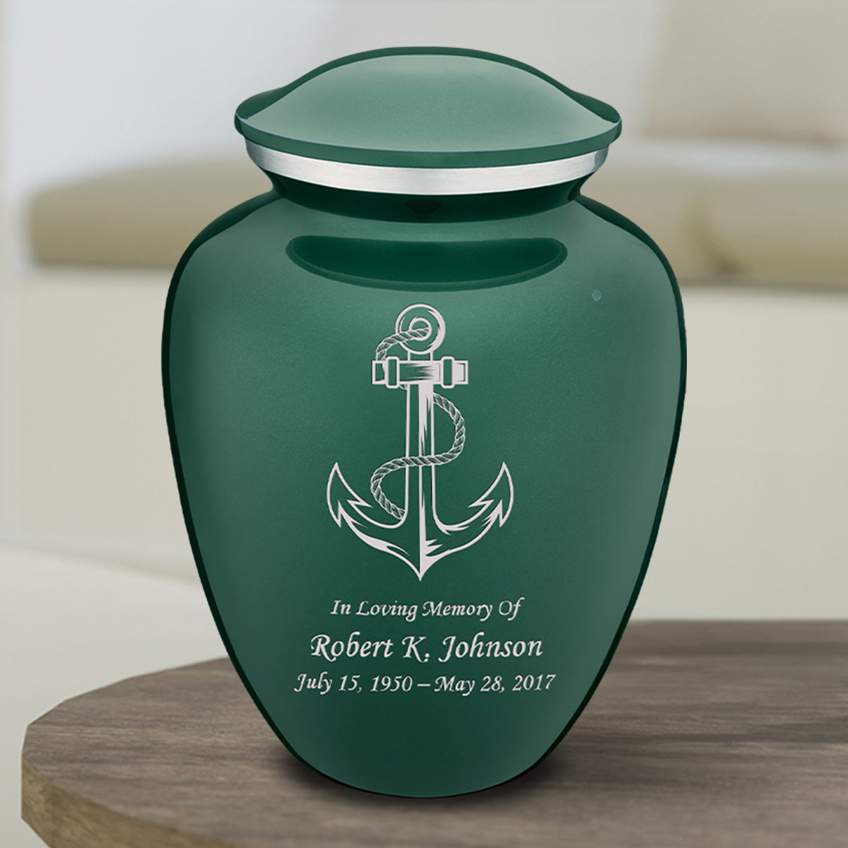 Medium Embrace Green Anchor Cremation Urn