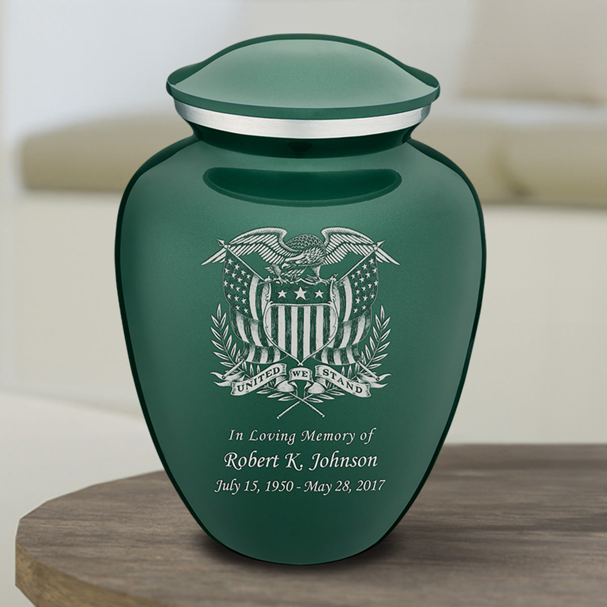 Medium Embrace Green American Glory Cremation Urn