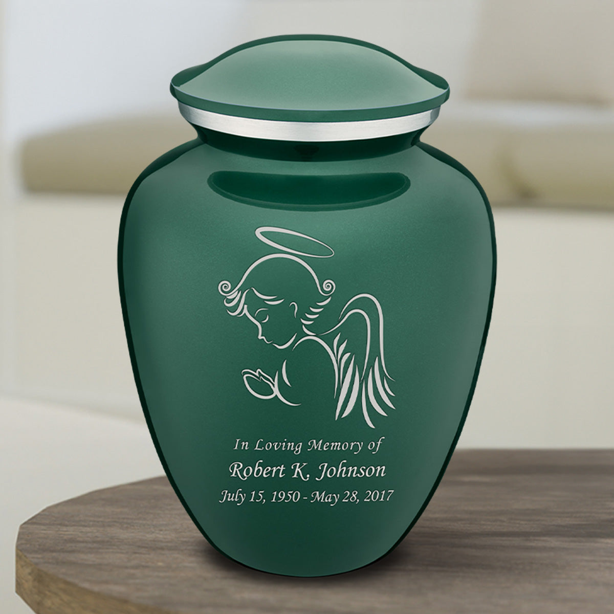 Medium Embrace Green Angel Cremation Urn