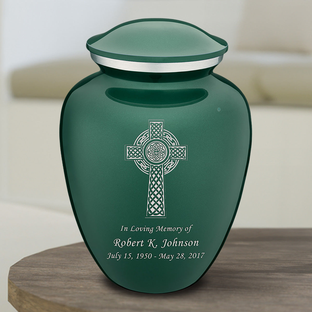 Medium Embrace Green Celtic Cross Cremation Urn