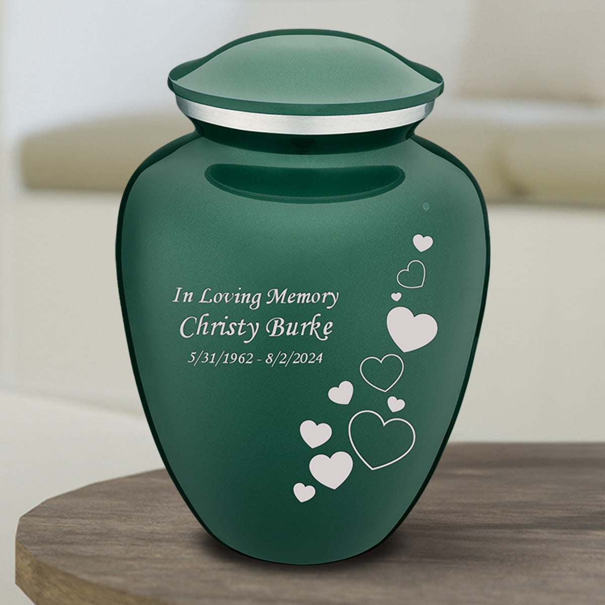 Medium Embrace Green Floating Heart Cremation Urn