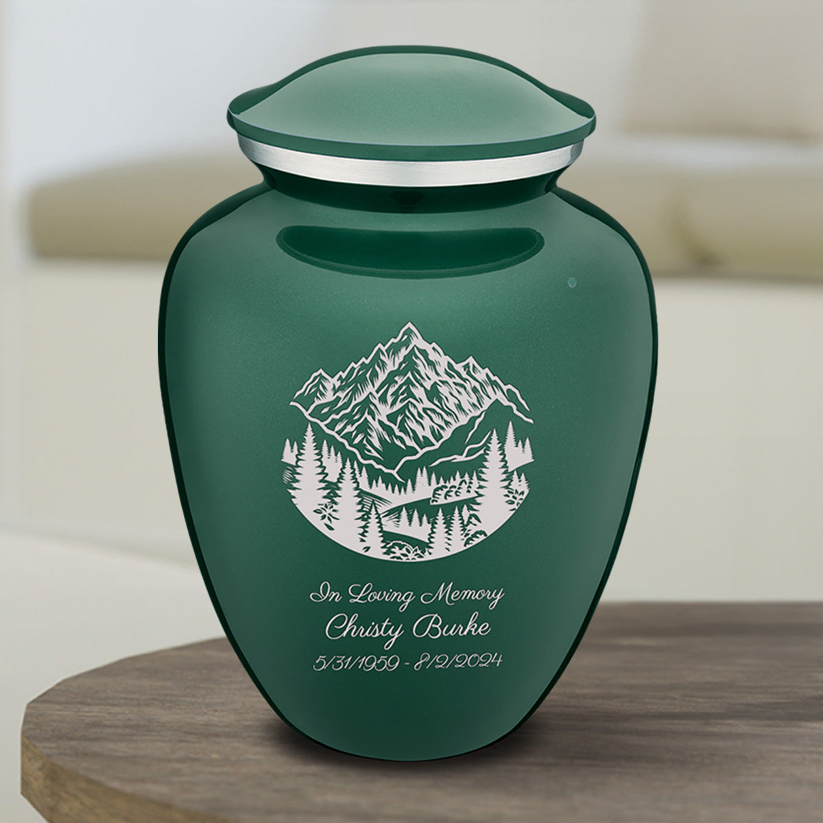 Medium Embrace Green Rocky Mountains Cremation Urn