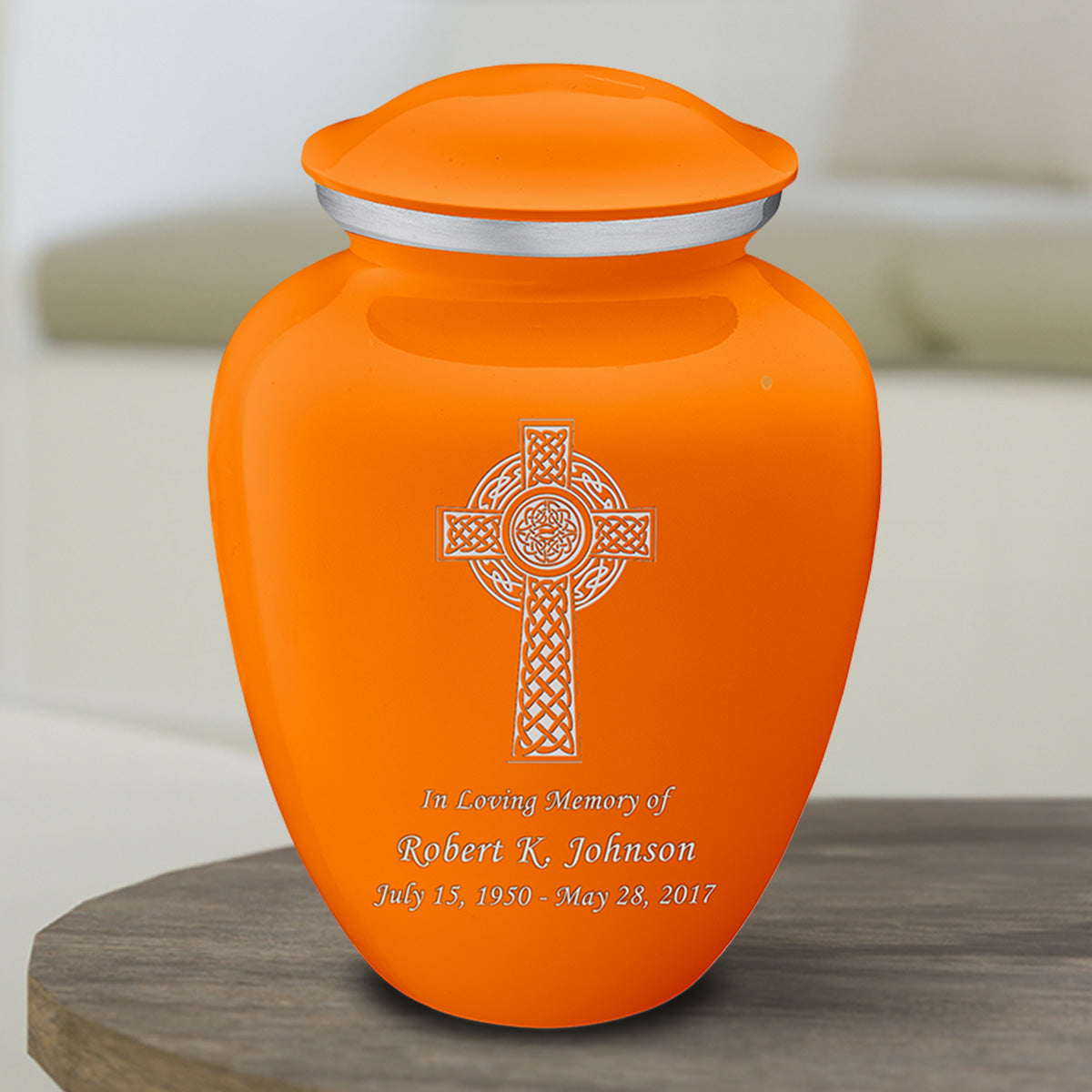 Medium Embrace Burnt Orange Celtic Cross Cremation Urn