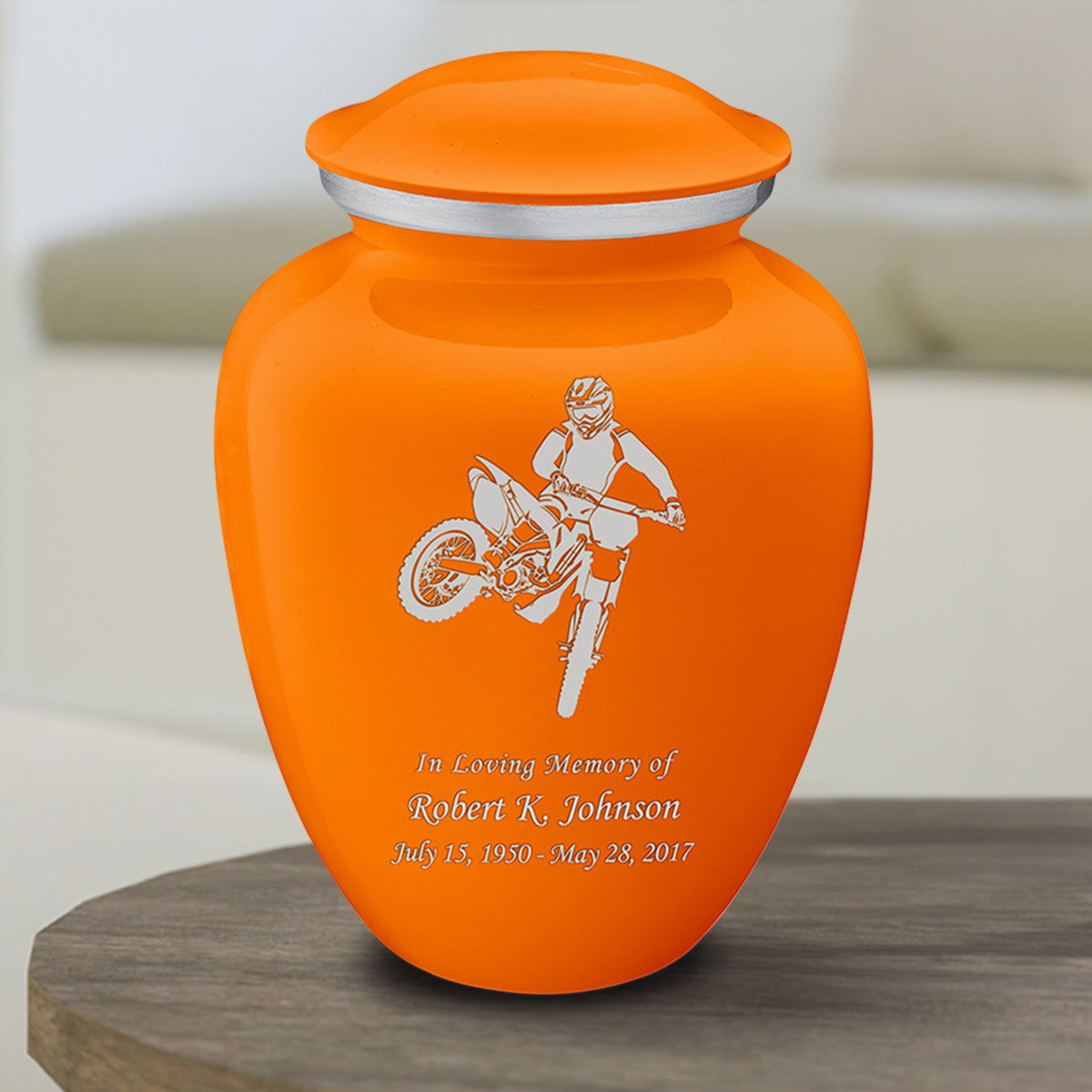 Medium Embrace Burnt Orange Dirt Bike Cremation Urn