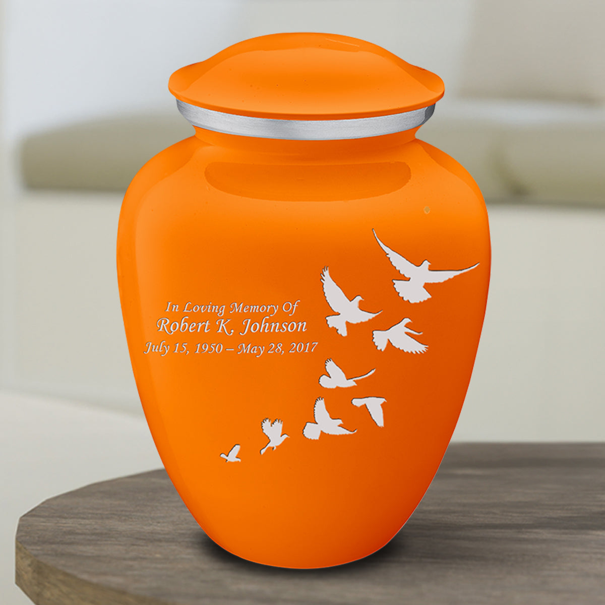 Medium Embrace Burnt Orange Doves Cremation Urn