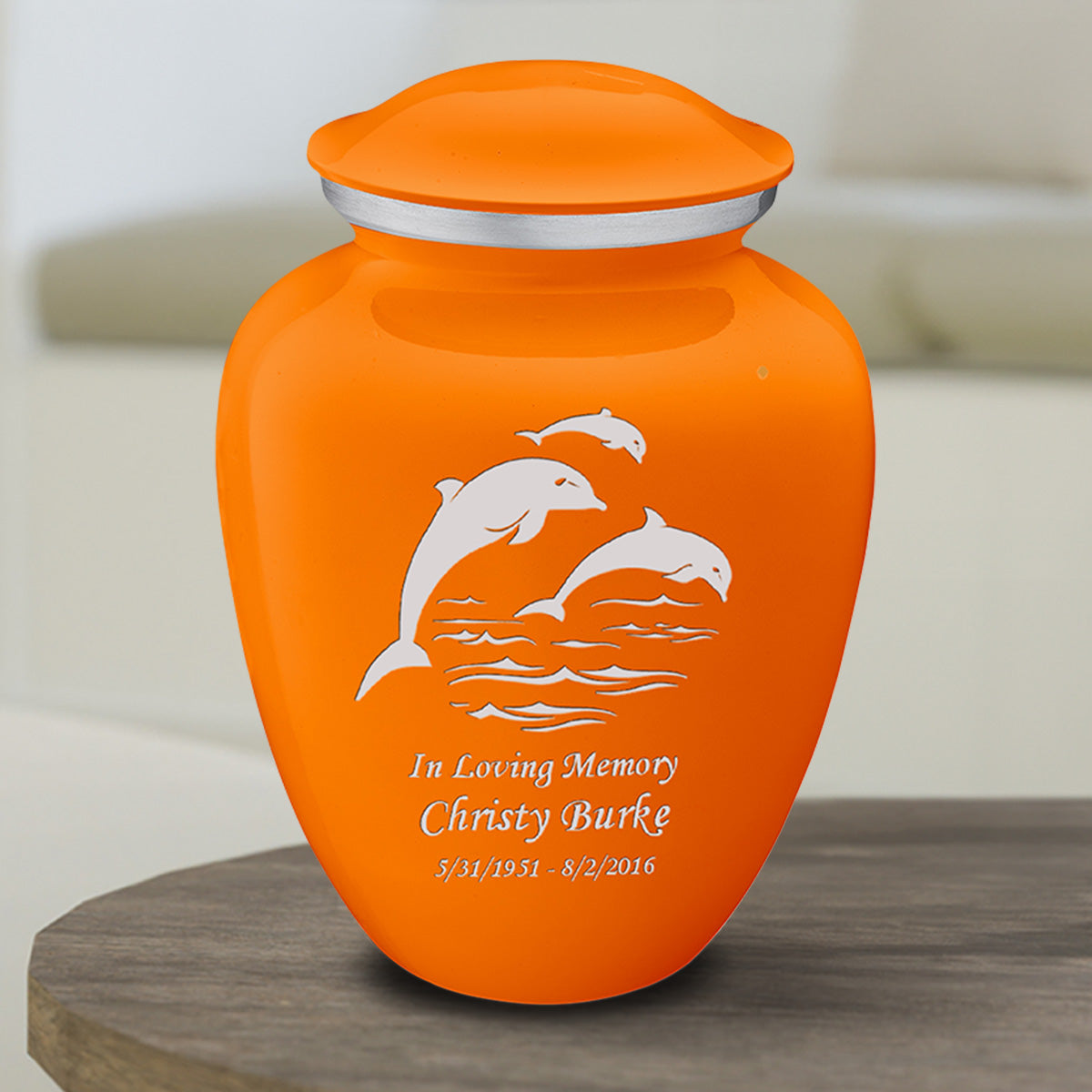Medium Embrace Burnt Orange Dolphins Cremation Urn