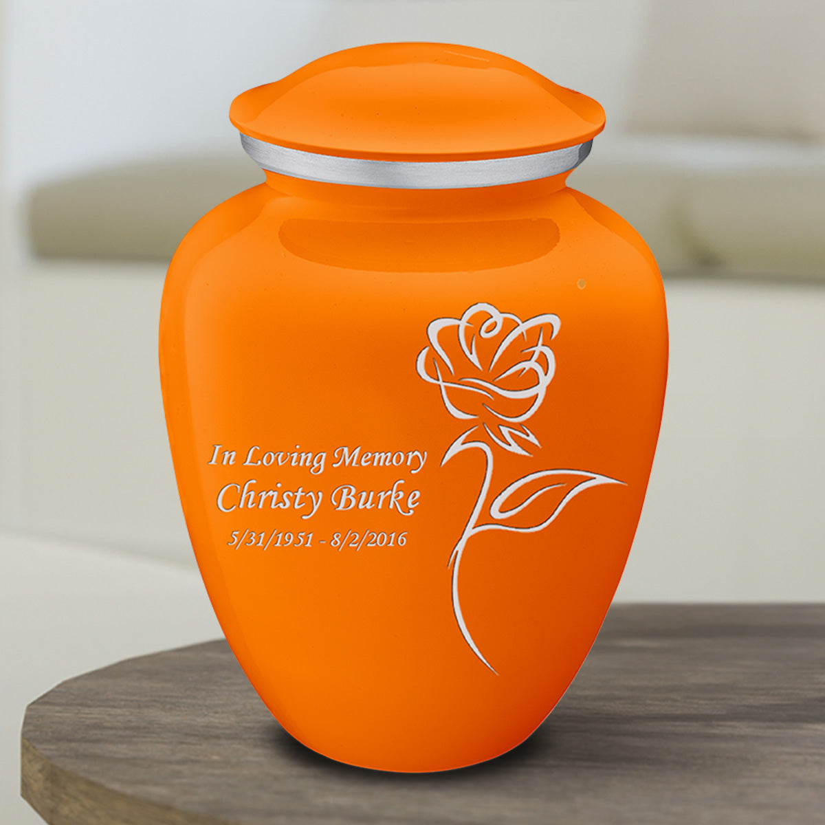 Medium Embrace Burnt Orange Rose Cremation Urn