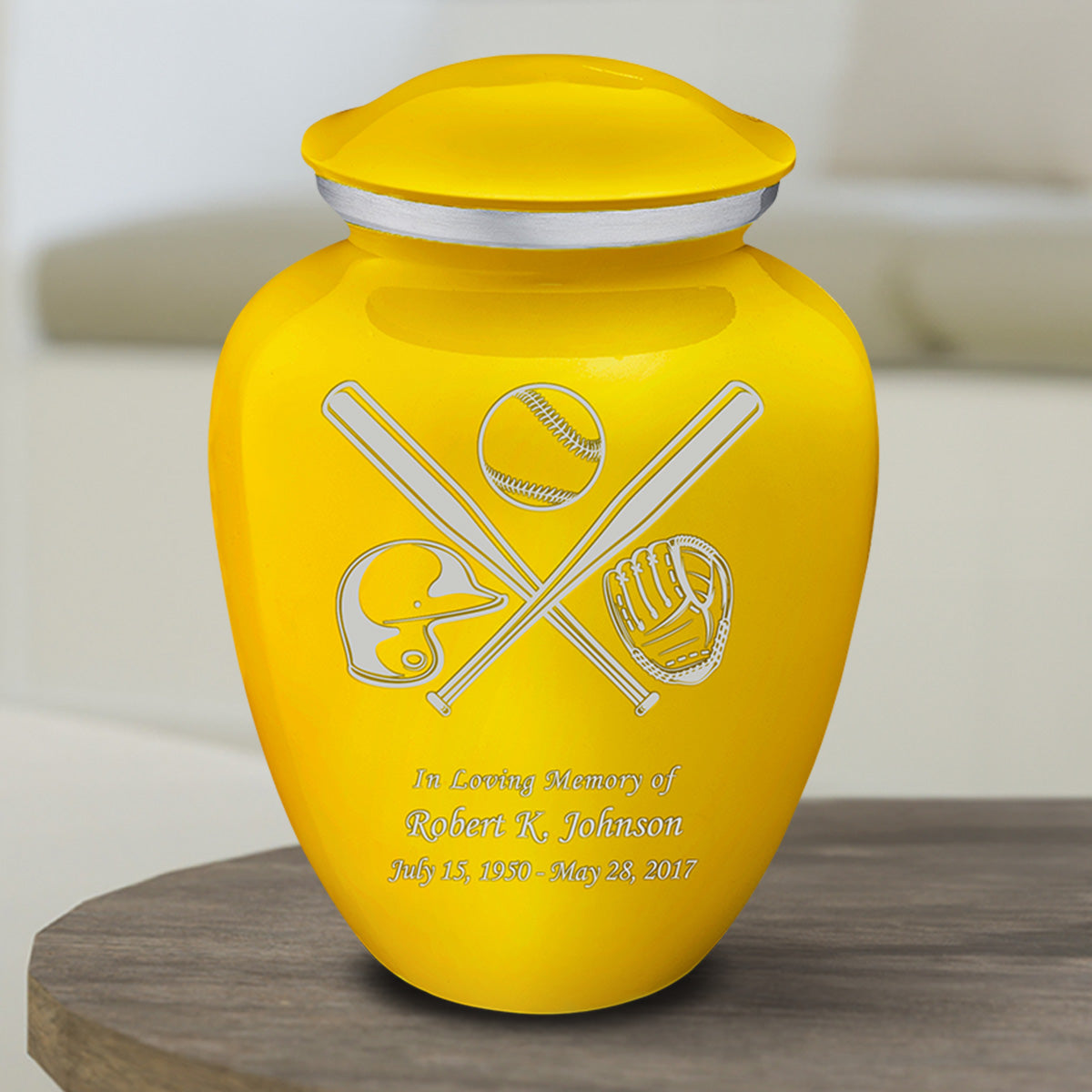 Medium Embrace Yellow Baseball Cremation Urn