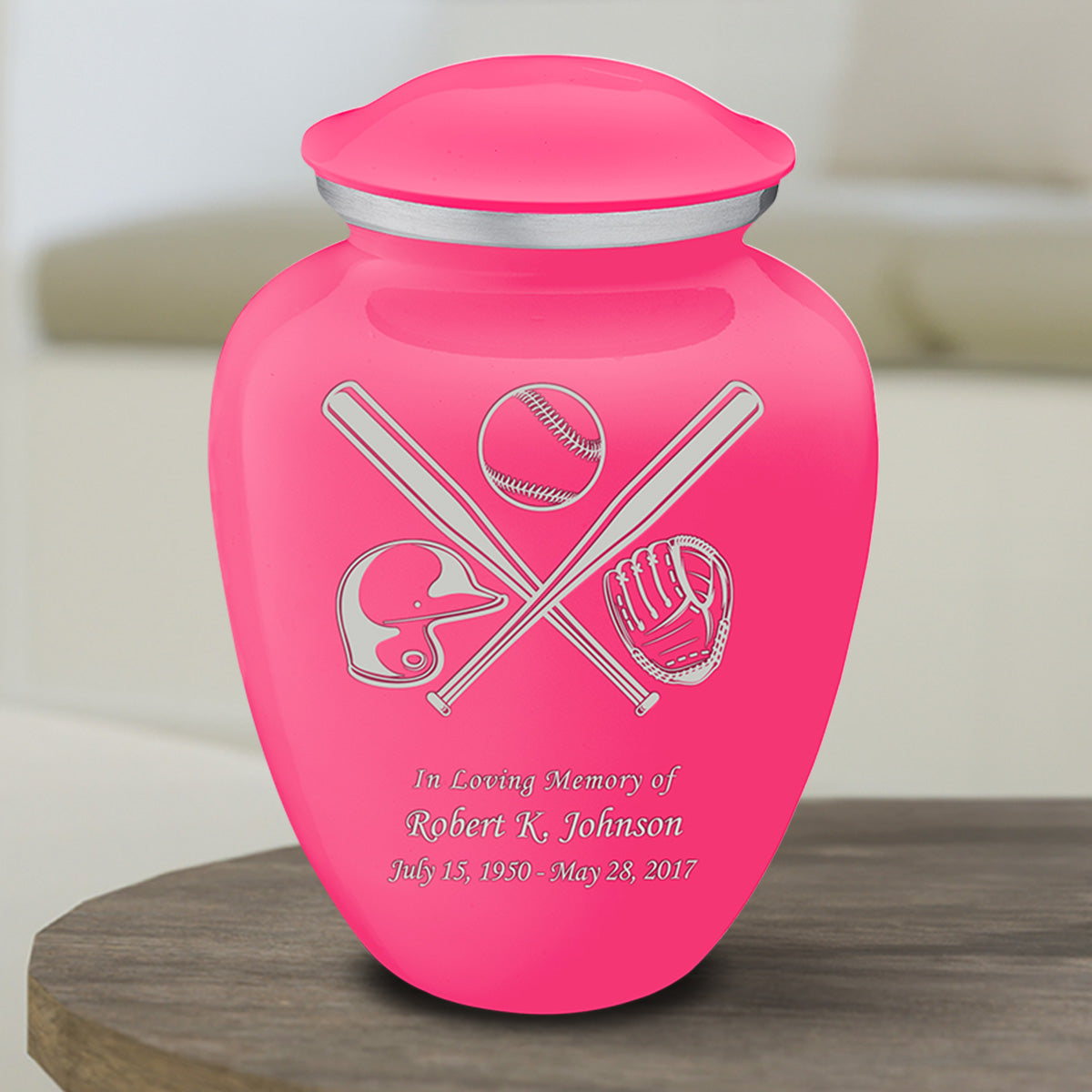 Medium Embrace Bright Pink Baseball Cremation Urn