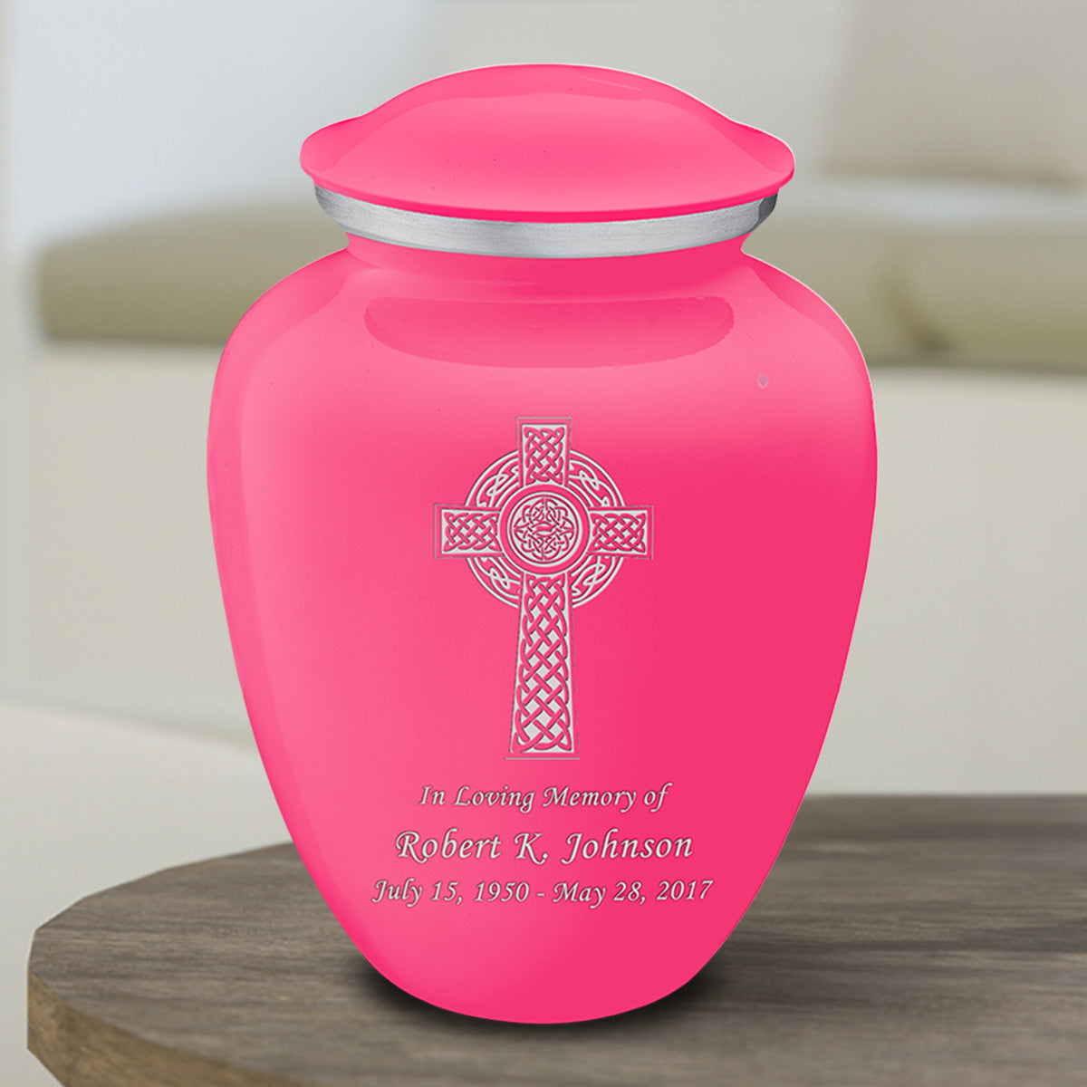 Medium Embrace Bright Pink Celtic Cross Cremation Urn