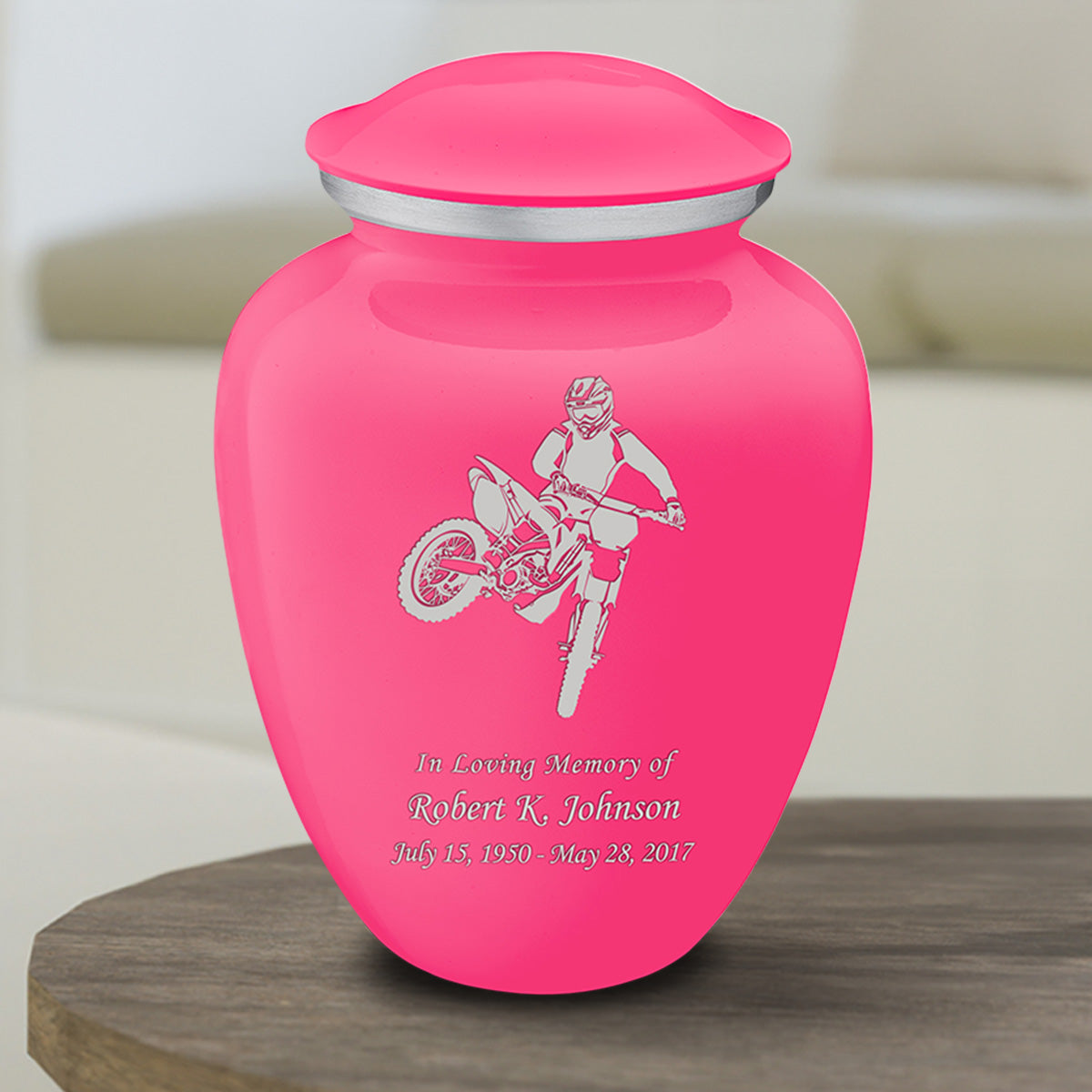Medium Embrace Bright Pink Dirt Bike Cremation Urn