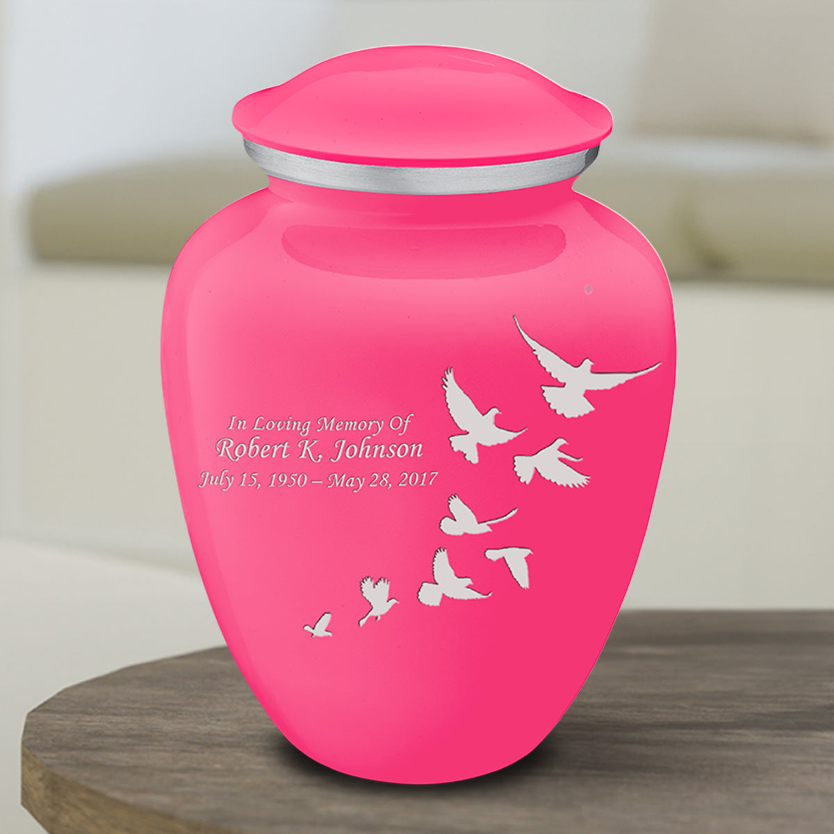 Medium Embrace Bright Pink Doves Cremation Urn