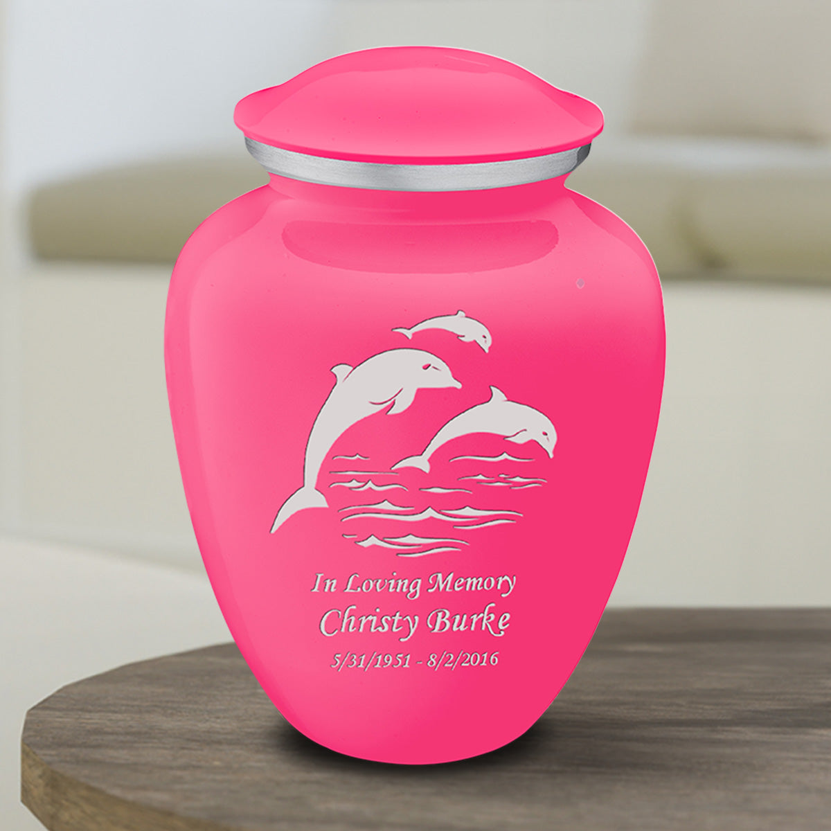 Medium Embrace Bright Pink Dolphins Cremation Urn