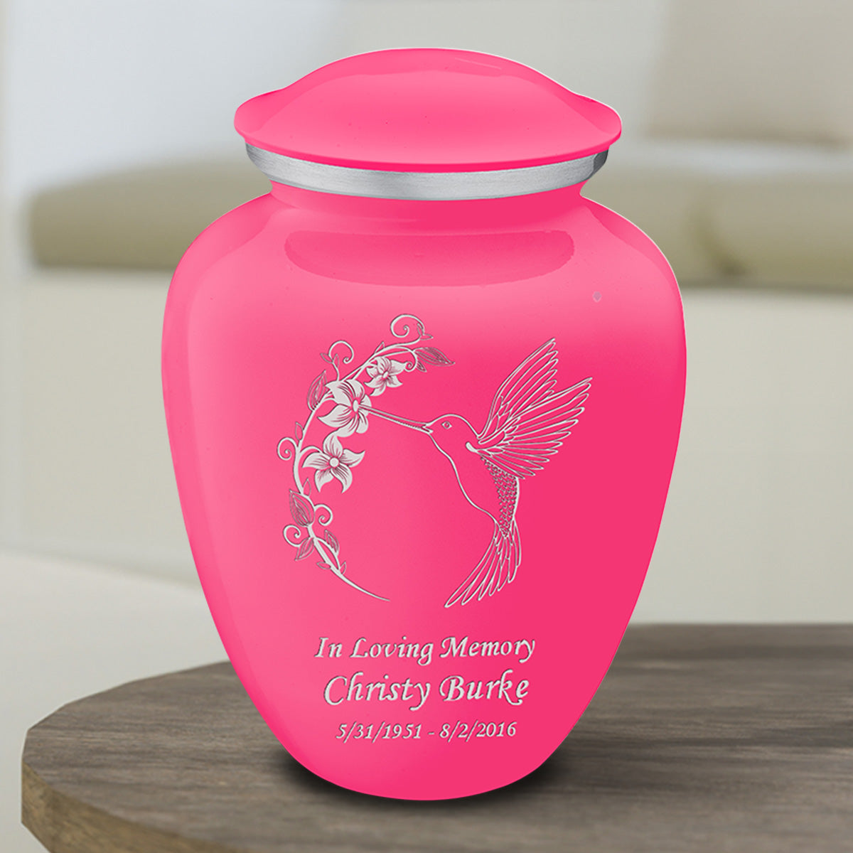 Medium Embrace Bright Pink Hummingbird Cremation Urn