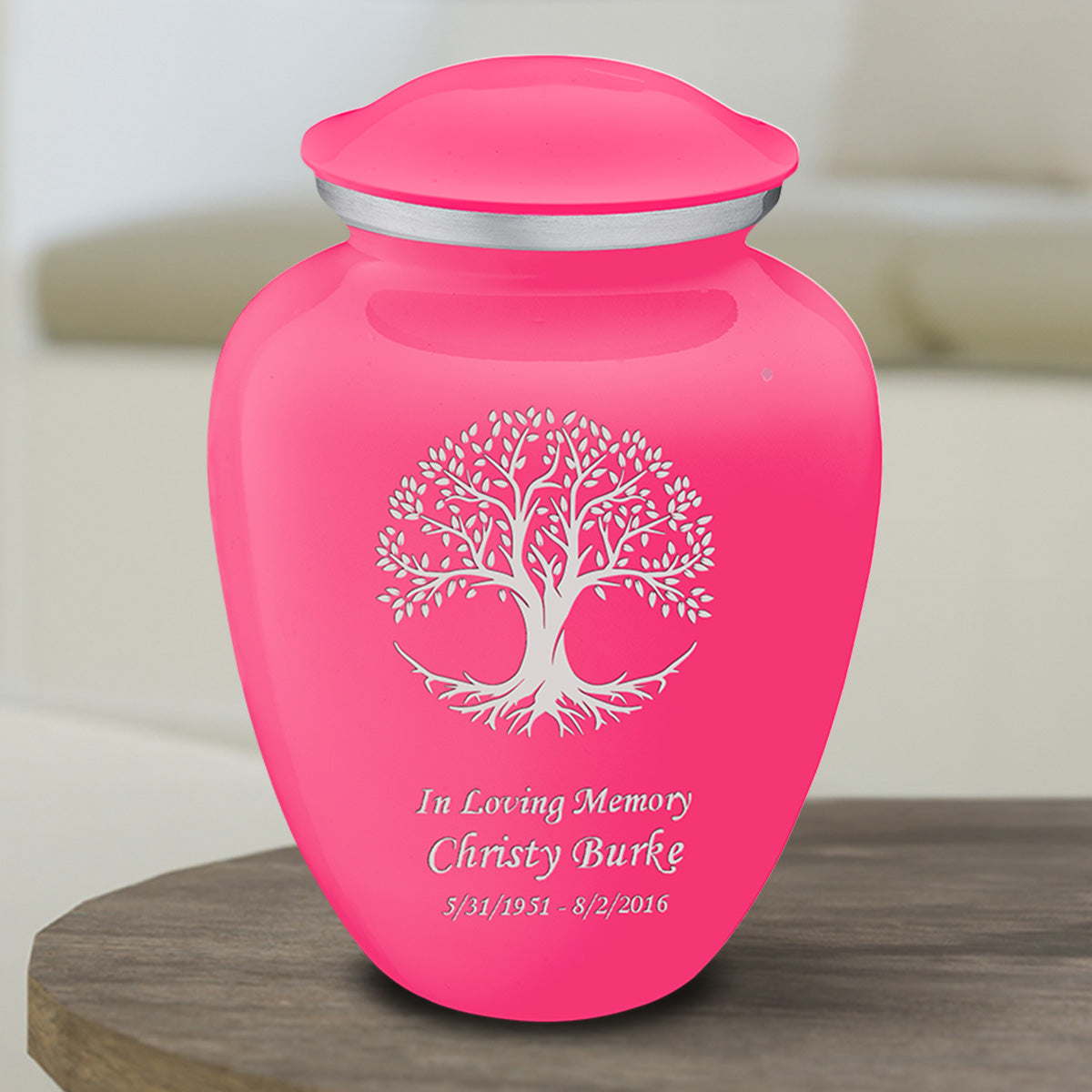 Medium Embrace Bright Pink Tree of Life Cremation Urn