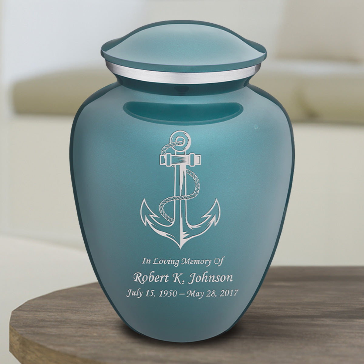 Medium Embrace Teal Anchor Cremation Urn