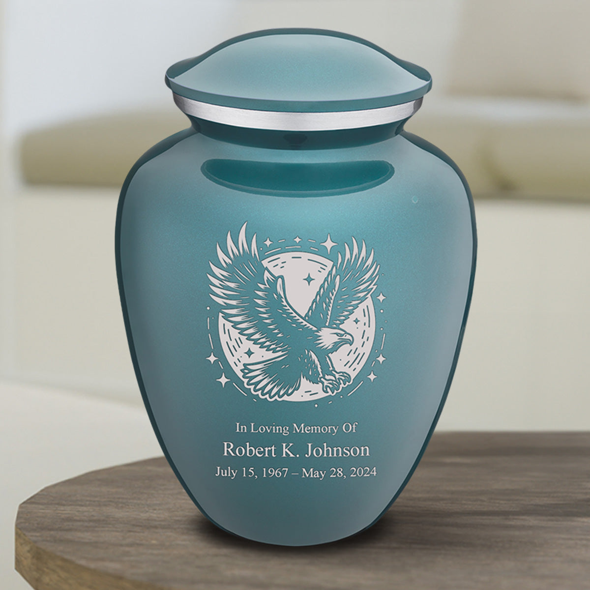 Medium Embrace Teal Flying Eagle Cremation Urn