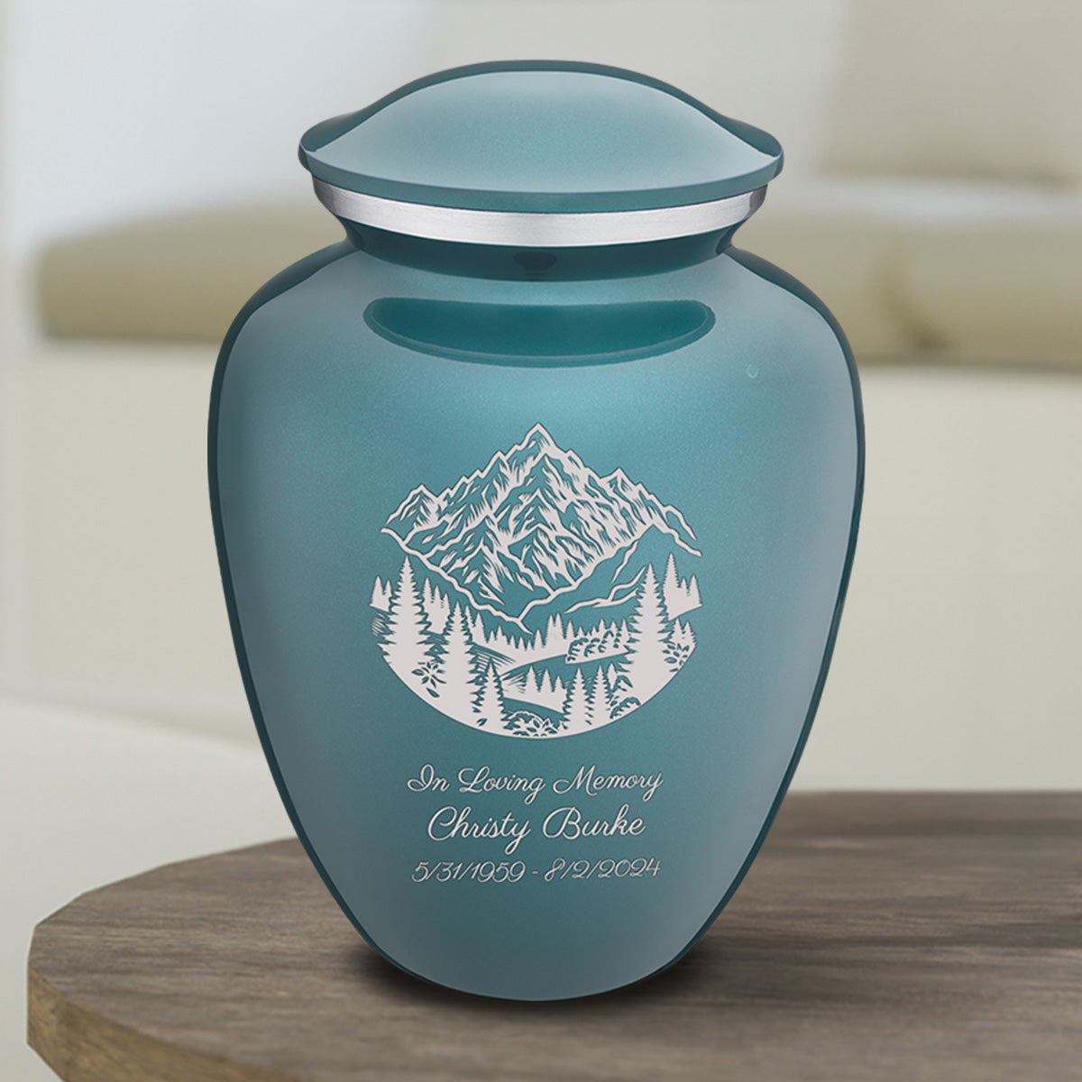 Medium Embrace Teal Rocky Mountains Cremation Urn