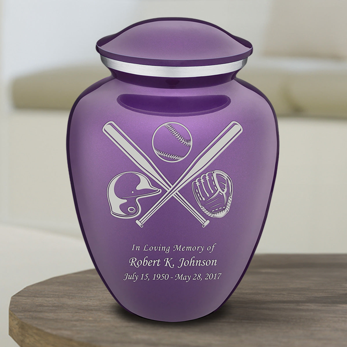Medium Embrace Purple Baseball Cremation Urn