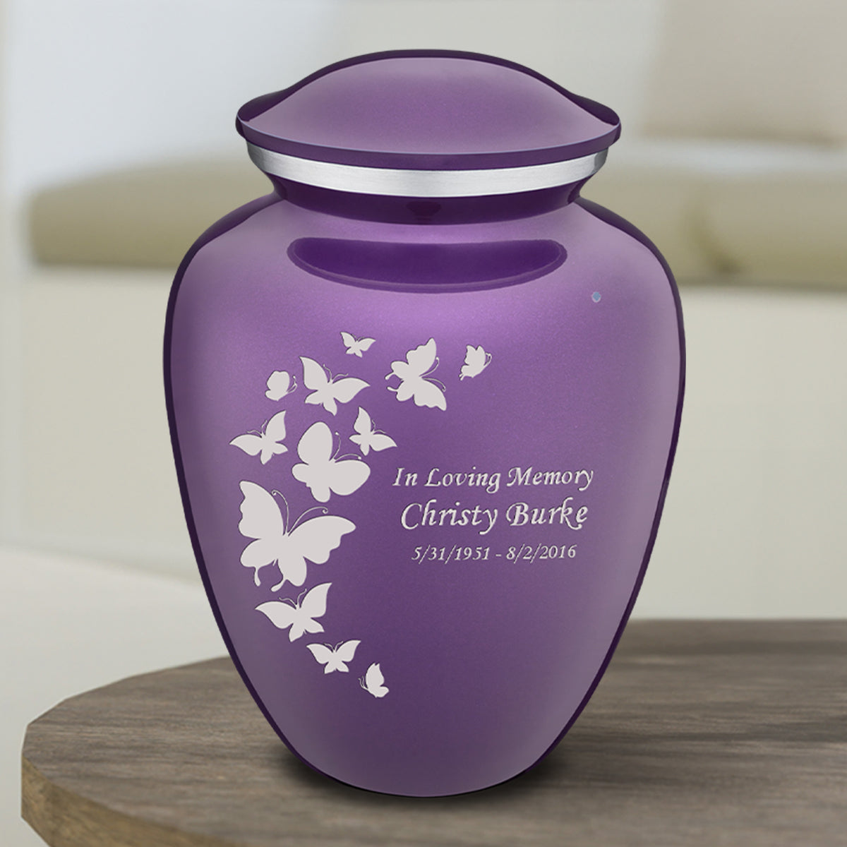 Medium Embrace Purple Butterfly Cremation Urn