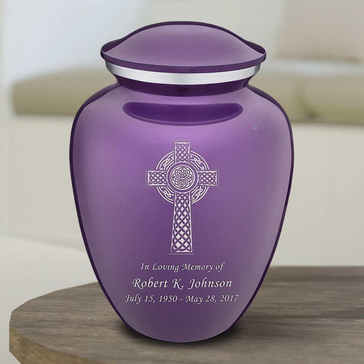Medium Embrace Purple Celtic Cross Cremation Urn