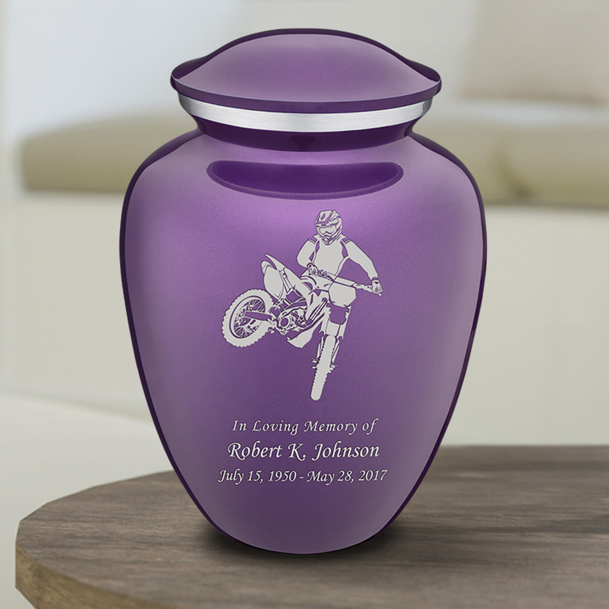 Medium Embrace Purple Dirt Bike Cremation Urn