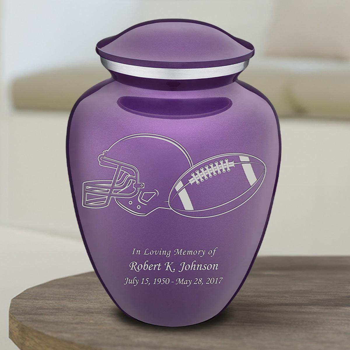Medium Embrace Purple Football Cremation Urn