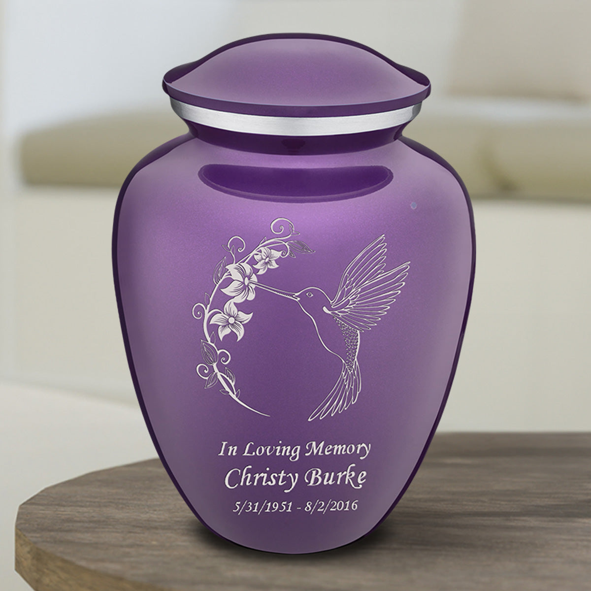 Medium Embrace Purple Hummingbird Cremation Urn