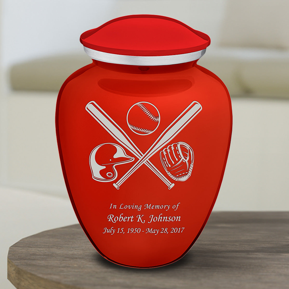 Medium Embrace Bright Red Baseball Cremation Urn
