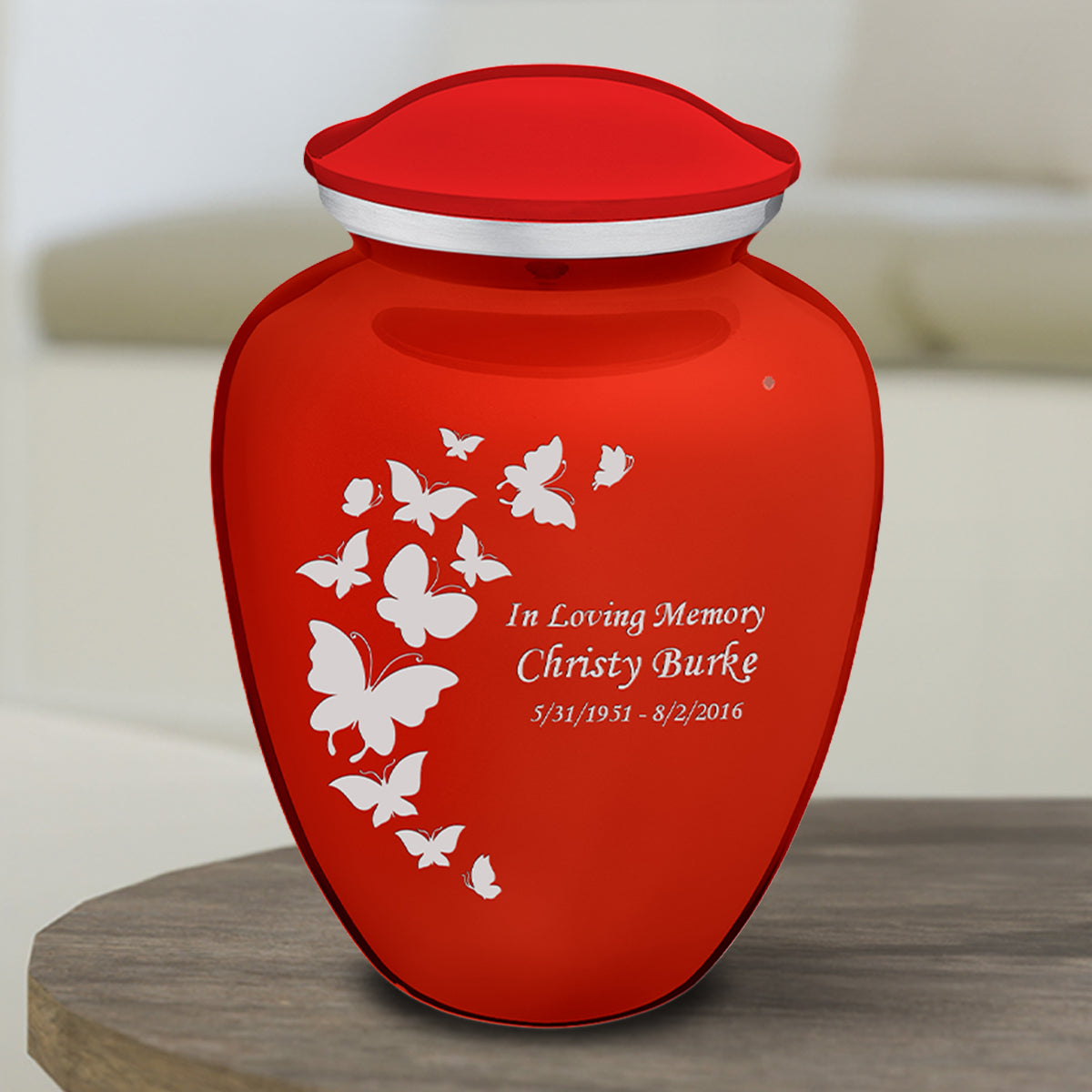 Medium Embrace Bright Red Butterfly Cremation Urn