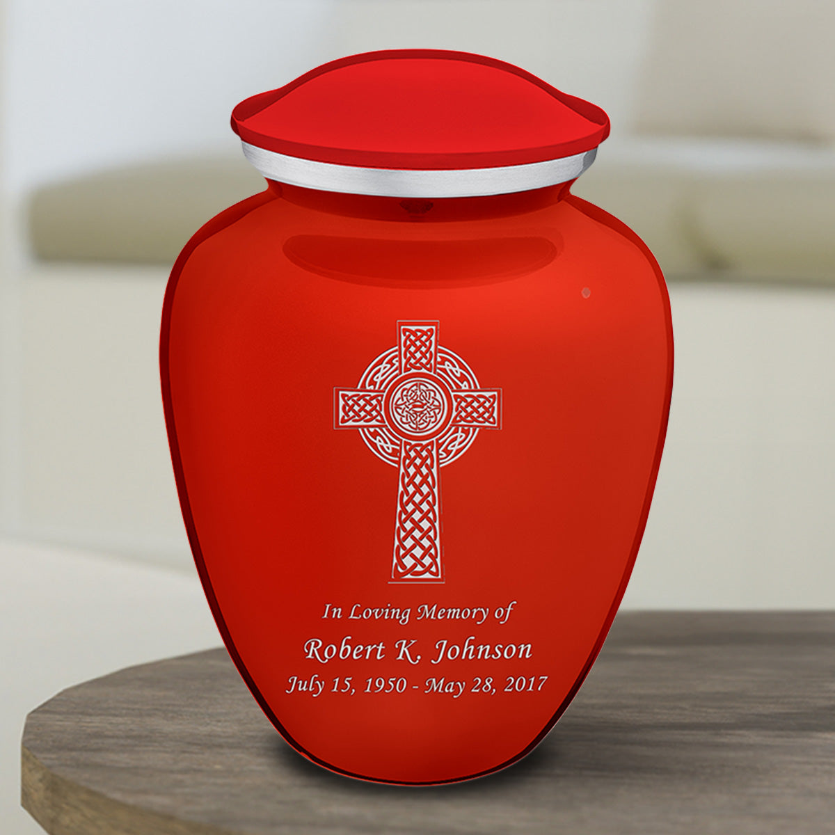 Medium Embrace Bright Red Celtic Cross Cremation Urn