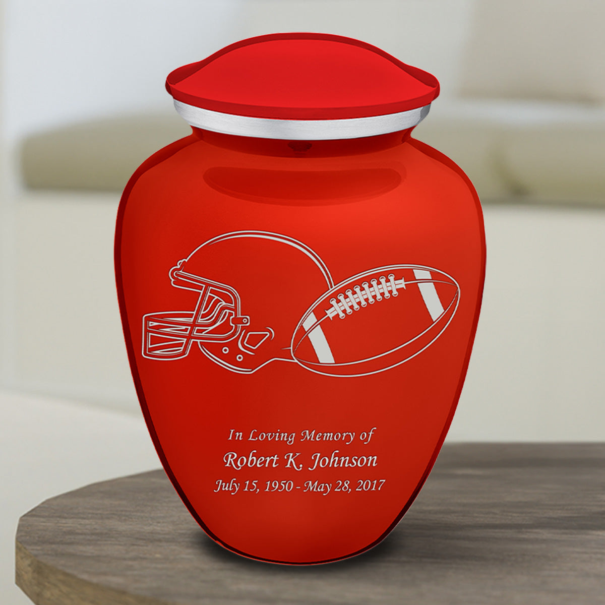 Medium Embrace Bright Red Football Cremation Urn