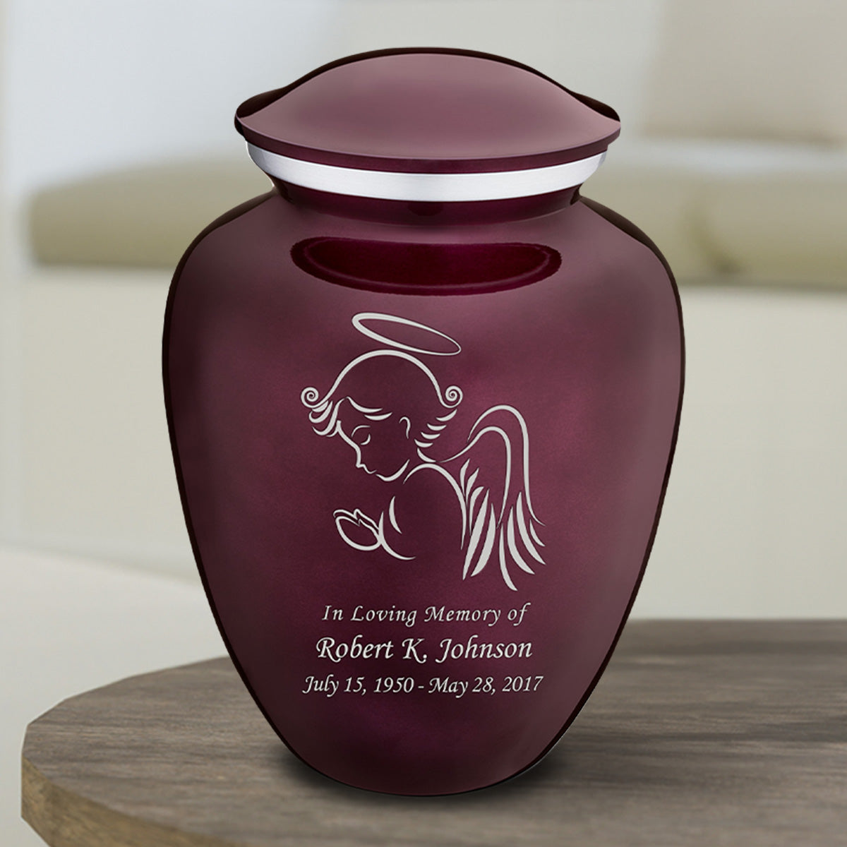 Medium Cherry Purple Embrace Angel Cremation Urn
