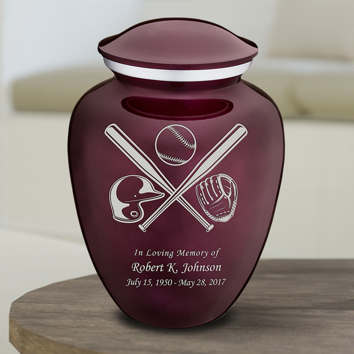 Medium Embrace Cherry Purple Baseball Cremation Urn