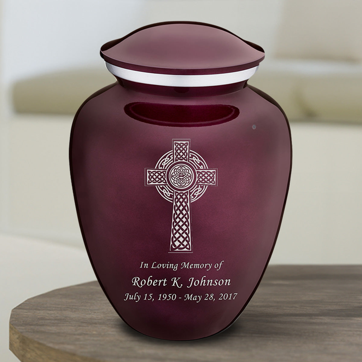 Medium Embrace Cherry Purple Celtic Cross Cremation Urn