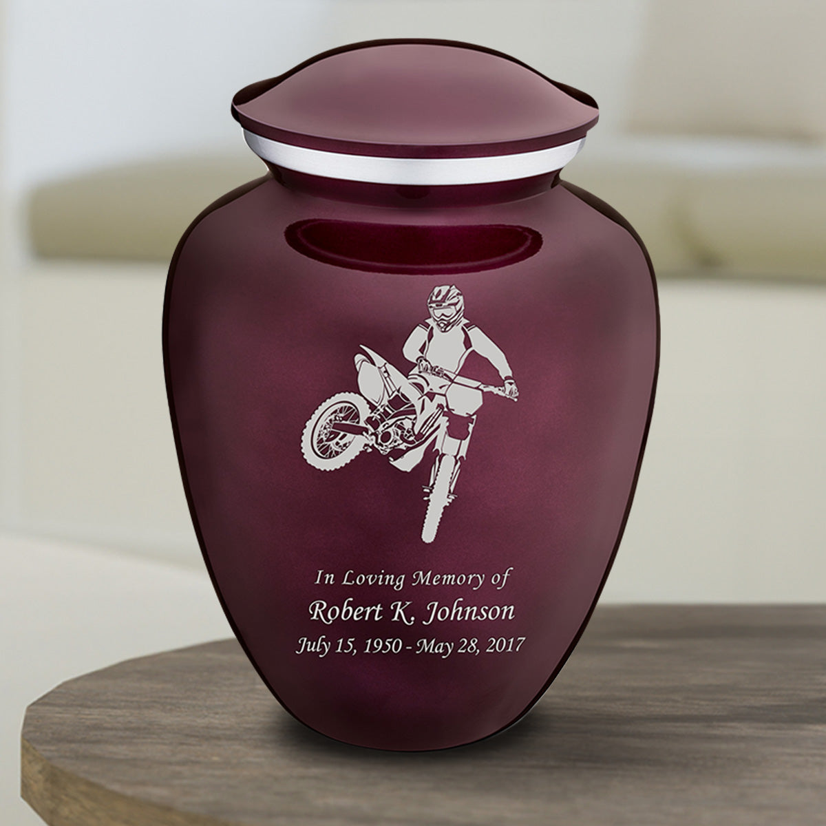 Medium Embrace Cherry Purple Dirt Bike Cremation Urn