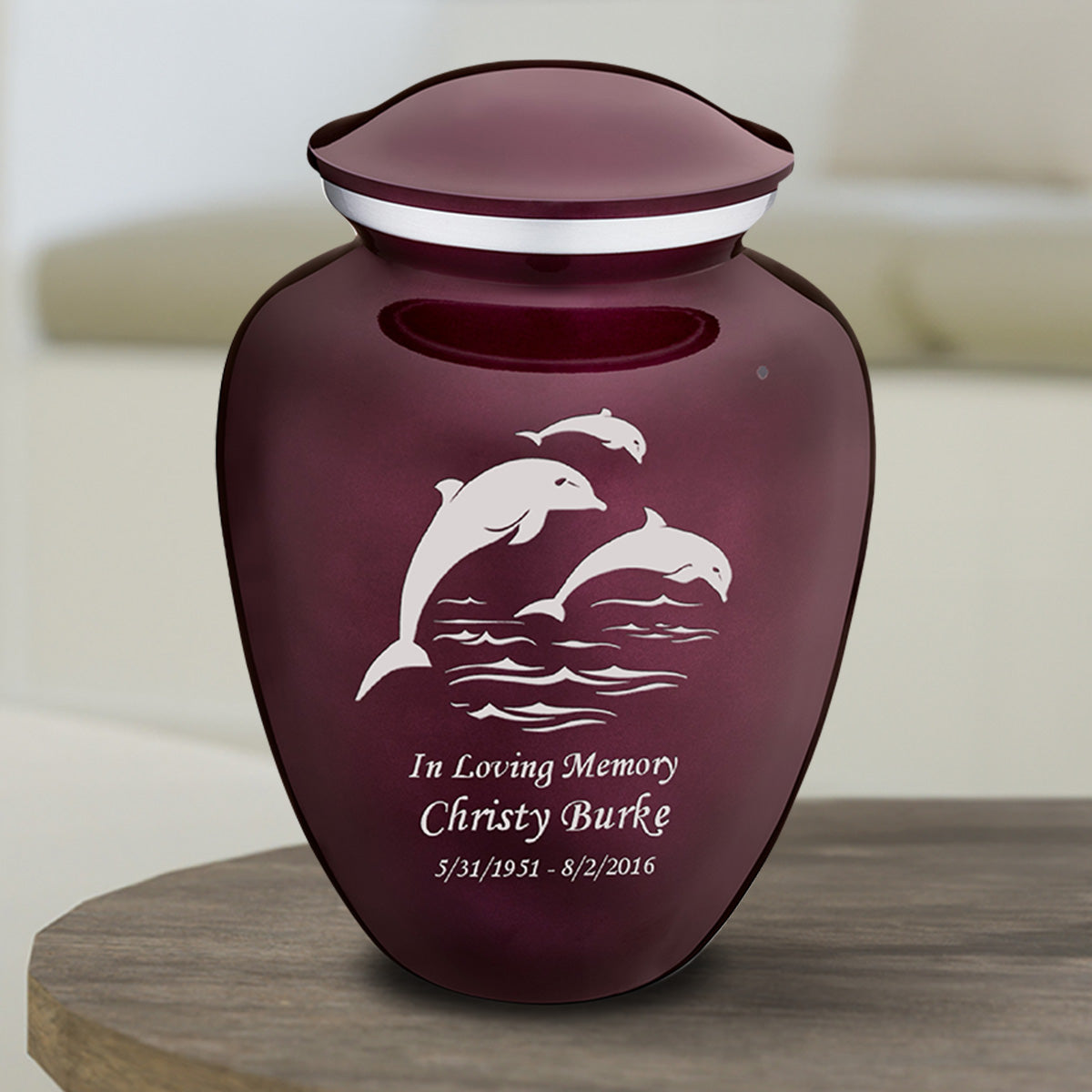 Medium Cherry Purple Embrace Dolphins Cremation Urn