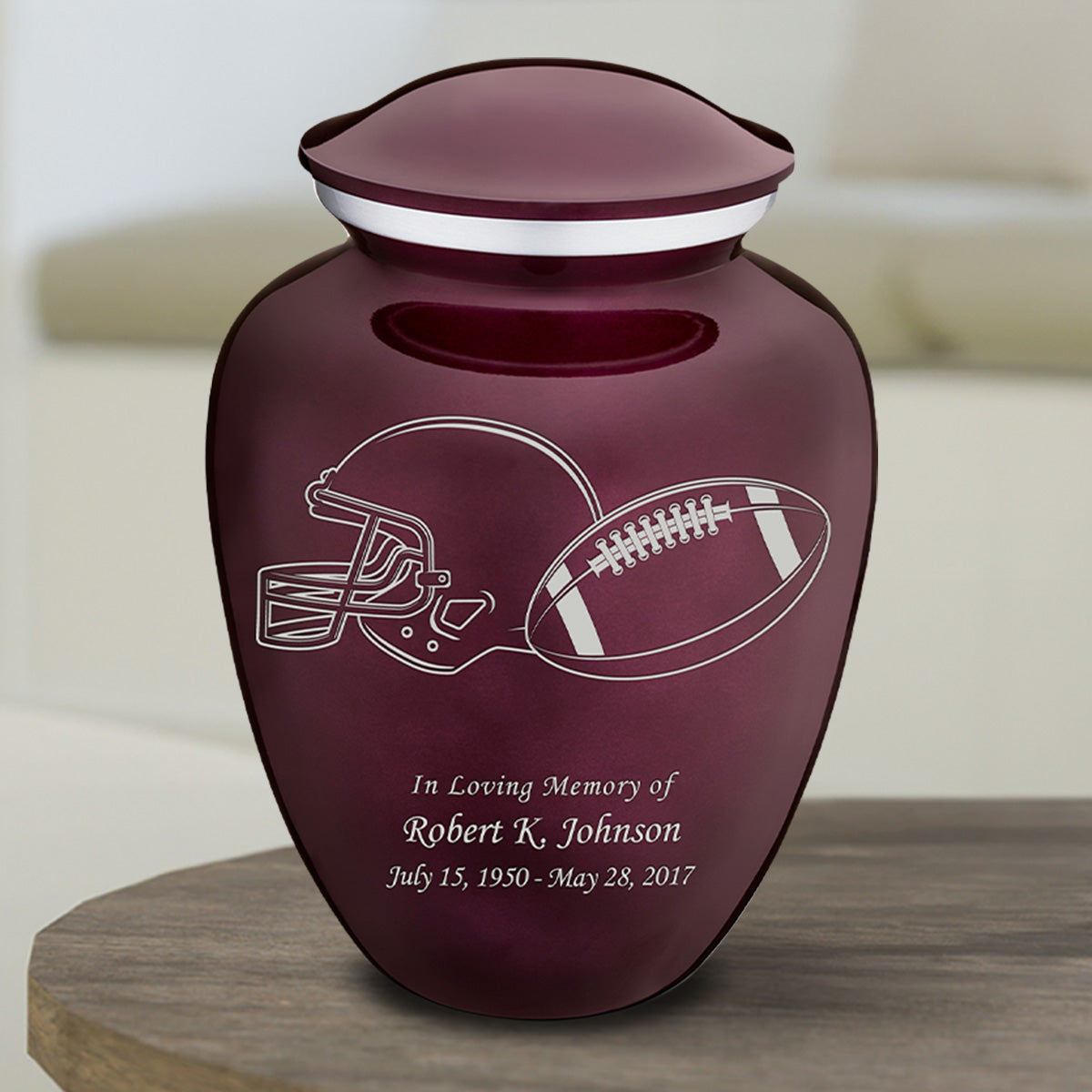 Medium Embrace Cherry Purple Football Cremation Urn